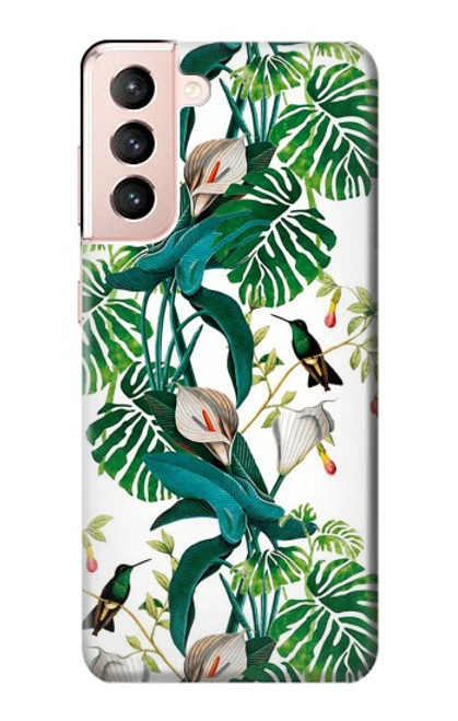 S3697 Oiseaux de la vie des feuilles Etui Coque Housse pour Samsung Galaxy S21 5G