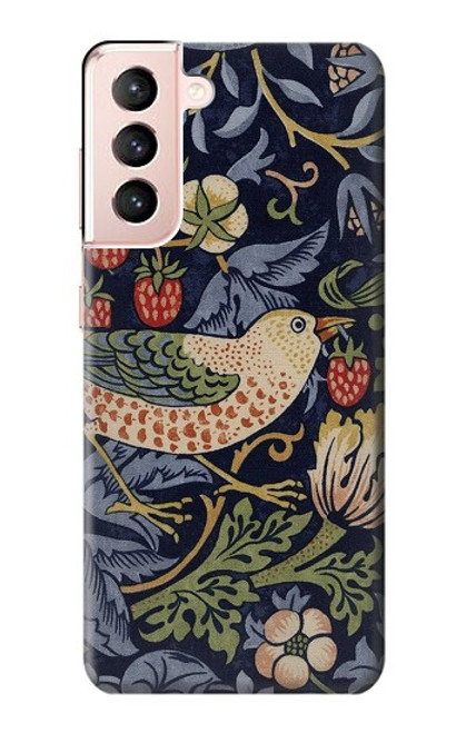 S3791 William Morris Strawberry Thief Fabric Etui Coque Housse pour Samsung Galaxy S21 5G