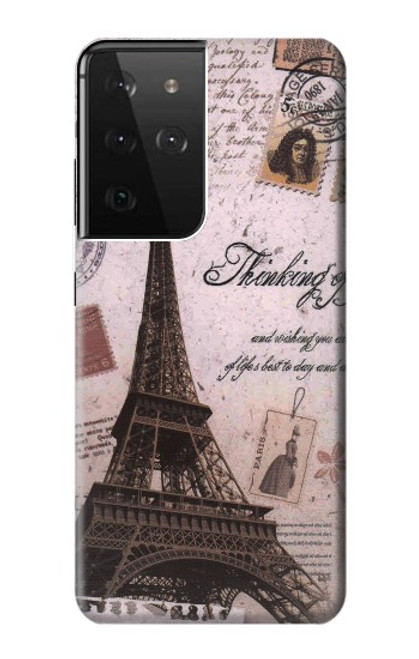 S2211 Carte postale de Paris Tour Eiffel Etui Coque Housse pour Samsung Galaxy S21 Ultra 5G