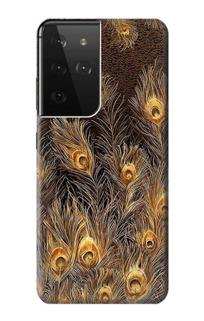 S3691 Plume de paon d'or Etui Coque Housse pour Samsung Galaxy S21 Ultra 5G