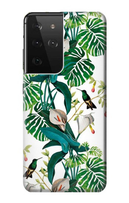 S3697 Oiseaux de la vie des feuilles Etui Coque Housse pour Samsung Galaxy S21 Ultra 5G