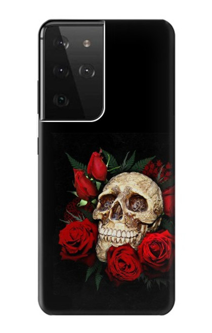 S3753 Roses de crâne gothique sombre Etui Coque Housse pour Samsung Galaxy S21 Ultra 5G