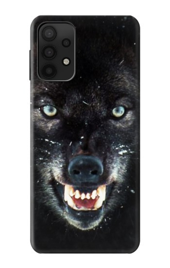 S2823 Noir Loup Bleu Yeux Visage Etui Coque Housse pour Samsung Galaxy A32 5G
