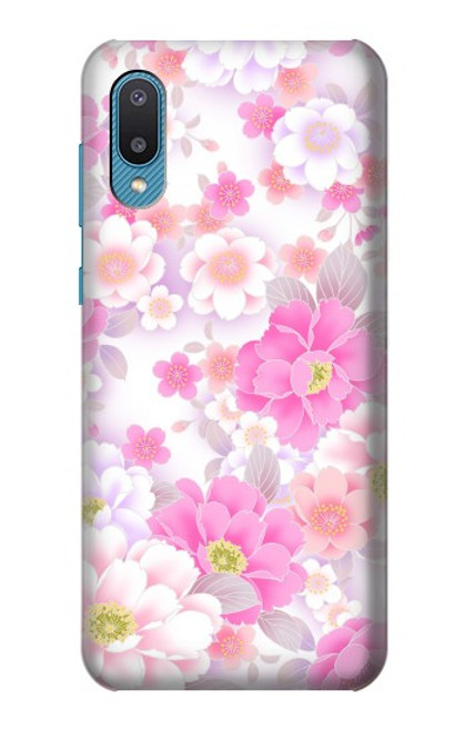 S3036 Flore de fleur rose douce Etui Coque Housse pour Samsung Galaxy A04, Galaxy A02, M02