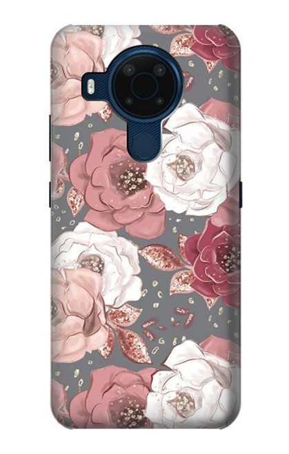 S3716 Motif floral rose Etui Coque Housse pour Nokia 5.4