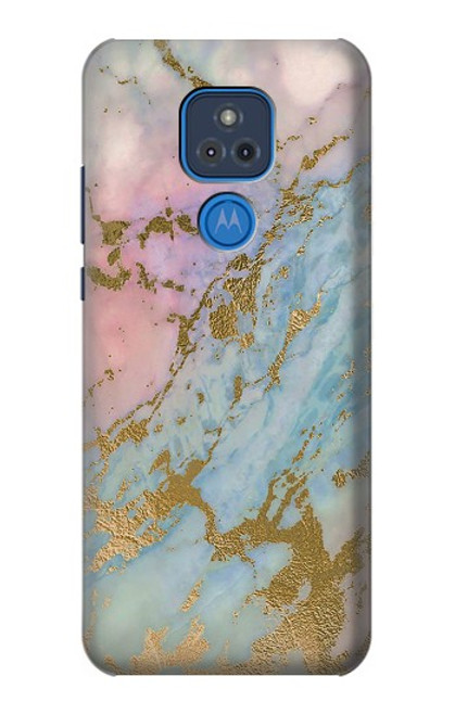 S3717 Imprimé graphique en marbre bleu pastel or rose Etui Coque Housse pour Motorola Moto G Play (2021)