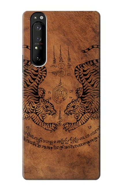 S3209 Sak Yant jumeau Tigre Etui Coque Housse pour Sony Xperia 1 III