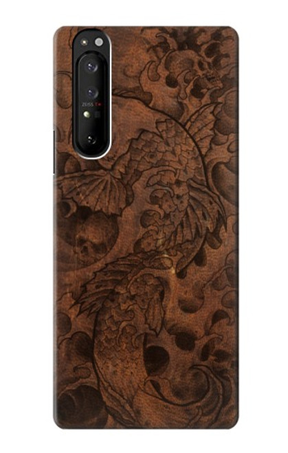 S3405 Graphique poisson Tatouage cuir Imprimer Etui Coque Housse pour Sony Xperia 1 III