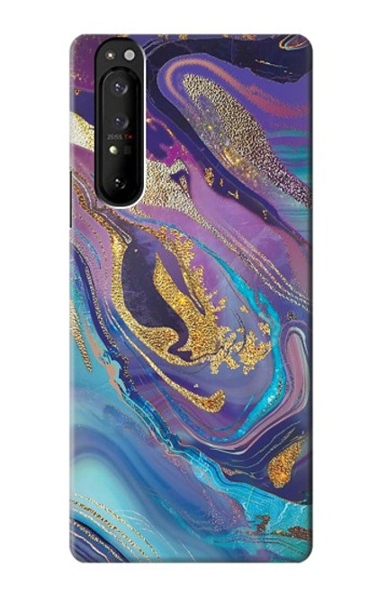 S3676 Pierre de marbre abstraite colorée Etui Coque Housse pour Sony Xperia 1 III