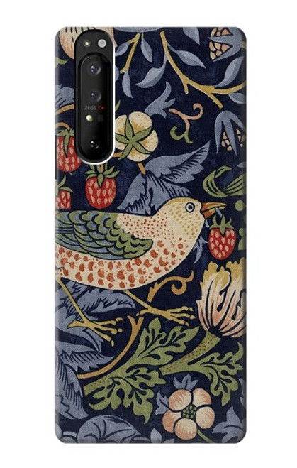 S3791 William Morris Strawberry Thief Fabric Etui Coque Housse pour Sony Xperia 1 III