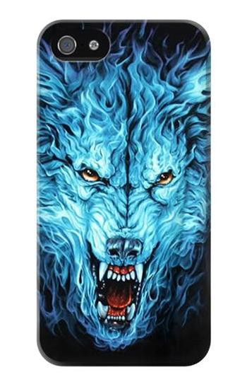 S0752 Blue Fire Grim Wolf Etui Coque Housse pour iPhone 5 5S SE