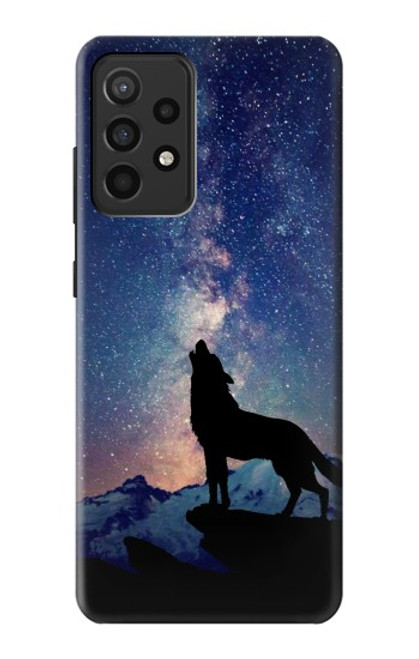 S3555 Loup Hurlant Million étoiles Etui Coque Housse pour Samsung Galaxy A52, Galaxy A52 5G