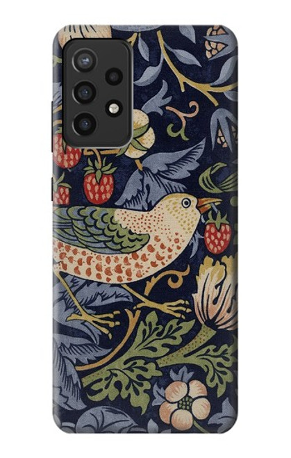 S3791 William Morris Strawberry Thief Fabric Etui Coque Housse pour Samsung Galaxy A72, Galaxy A72 5G