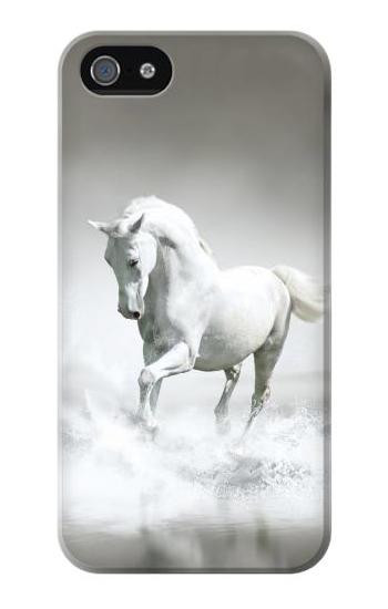 S0932 White Horse Etui Coque Housse pour iPhone 5 5S SE