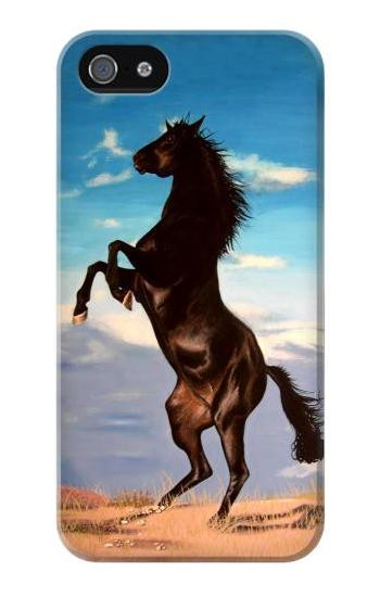 S0934 Wild Black Horse Etui Coque Housse pour iPhone 5 5S SE
