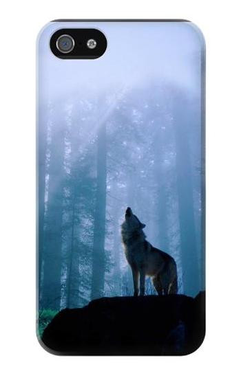 S0935 Wolf Howling in Forest Etui Coque Housse pour iPhone 5 5S SE