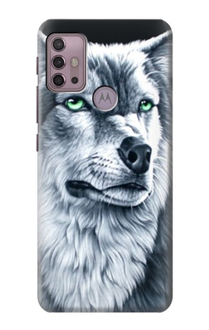 S0123 Loup blanc Etui Coque Housse pour Motorola Moto G30, G20, G10