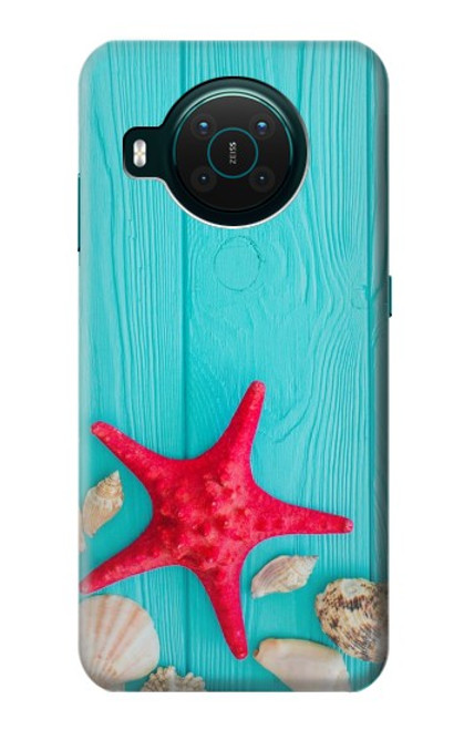 S3428 Aqua Bois Coquille d'étoile de mer Etui Coque Housse pour Nokia X10