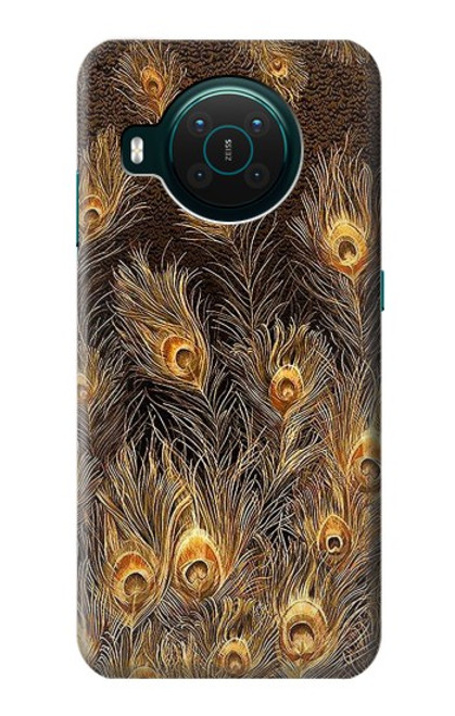 S3691 Plume de paon d'or Etui Coque Housse pour Nokia X10