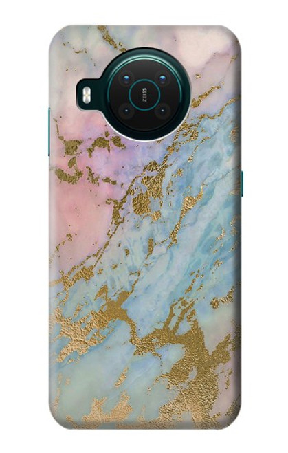 S3717 Imprimé graphique en marbre bleu pastel or rose Etui Coque Housse pour Nokia X10