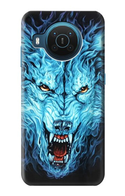 S0752 Feu bleu Loup Etui Coque Housse pour Nokia X20