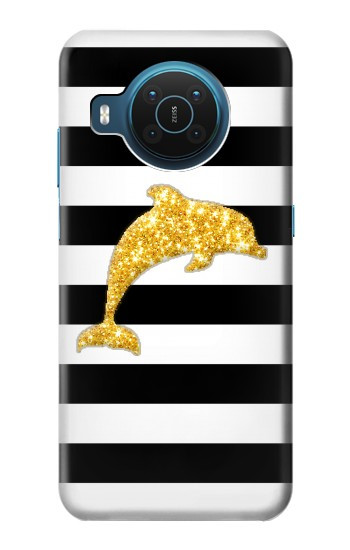 S2882 Noir et blanc rayé Dauphin d'or Etui Coque Housse pour Nokia X20