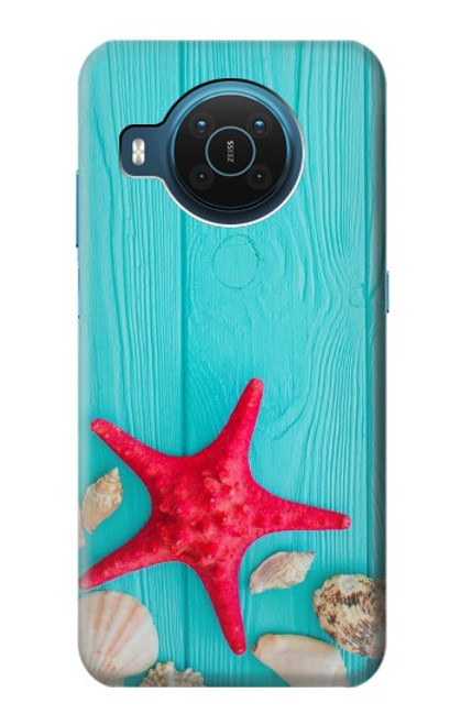 S3428 Aqua Bois Coquille d'étoile de mer Etui Coque Housse pour Nokia X20