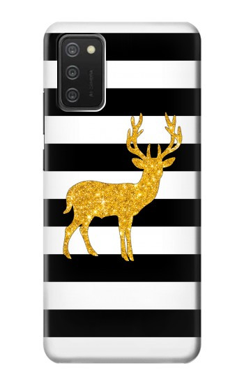 S2794 Noir et blanc rayé cerf d'or Sparkles Etui Coque Housse pour Samsung Galaxy A03S