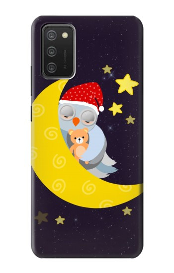 S2849 Mignon Lune Nuit Sleepy Chouette Etui Coque Housse pour Samsung Galaxy A03S