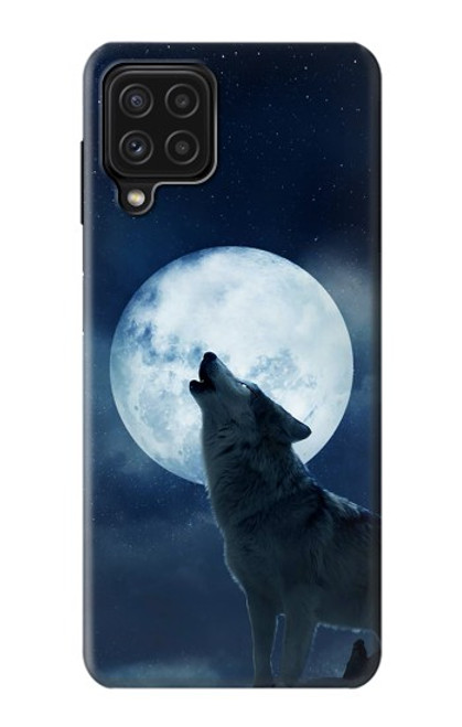 S3693 Pleine lune du loup blanc sinistre Etui Coque Housse pour Samsung Galaxy A22 4G