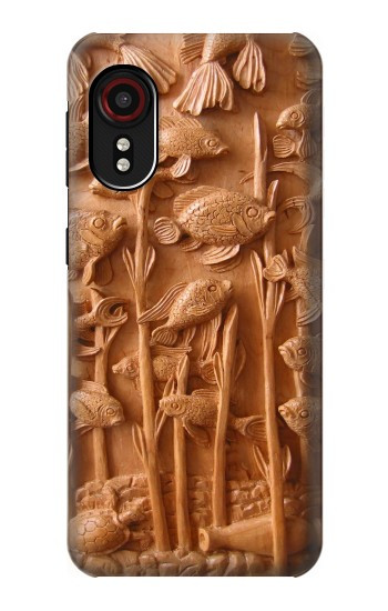 S1307 Poissons Sculpture sur bois imprimé graphique Etui Coque Housse pour Samsung Galaxy Xcover 5
