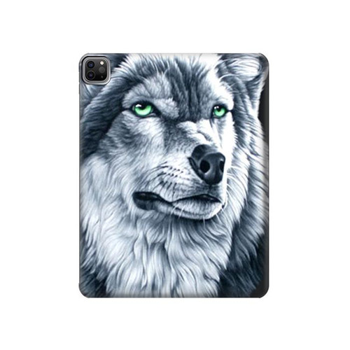 S0123 Loup blanc Etui Coque Housse pour iPad Pro 12.9 (2022,2021,2020,2018, 3rd, 4th, 5th, 6th)