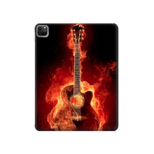 S0415 Graver guitare feu Etui Coque Housse pour iPad Pro 12.9 (2022,2021,2020,2018, 3rd, 4th, 5th, 6th)