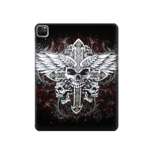 S1434 Crâne Tatouage Motard Aile Etui Coque Housse pour iPad Pro 12.9 (2022,2021,2020,2018, 3rd, 4th, 5th, 6th)