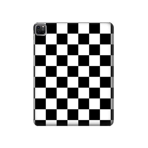 S1611 Échiquier Damier Noir Blanc Etui Coque Housse pour iPad Pro 12.9 (2022,2021,2020,2018, 3rd, 4th, 5th, 6th)