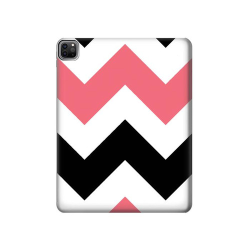 S1849 Rose Noir Chevron Zigzag Etui Coque Housse pour iPad Pro 12.9 (2022,2021,2020,2018, 3rd, 4th, 5th, 6th)