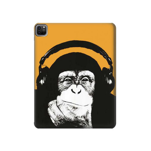 S2324 Singe drôle avec casque Pop Musique Etui Coque Housse pour iPad Pro 12.9 (2022, 2021, 2020, 2018), iPad Air 13 (2025, 2024)