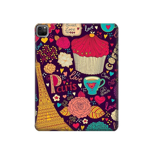 S2353 Paris Dessin Motif de Millésime Etui Coque Housse pour iPad Pro 12.9 (2022,2021,2020,2018, 3rd, 4th, 5th, 6th)