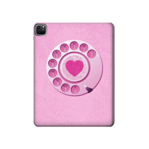 S2847 Rose Rétro téléphone Rotatif Etui Coque Housse pour iPad Pro 12.9 (2022,2021,2020,2018, 3rd, 4th, 5th, 6th)