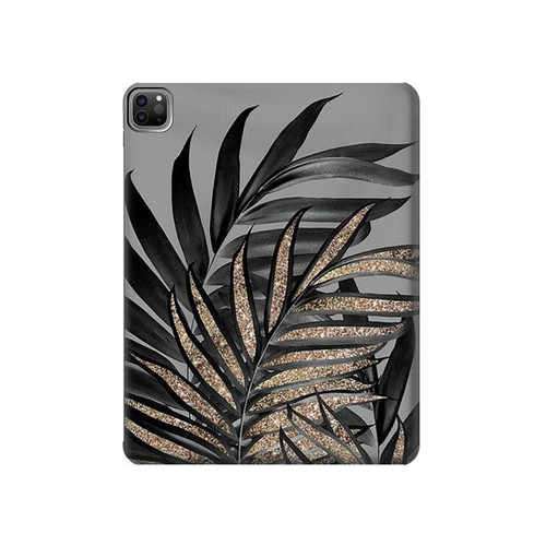 S3692 Feuilles de palmier gris noir Etui Coque Housse pour iPad Pro 12.9 (2022, 2021, 2020, 2018), iPad Air 13 (2025, 2024)
