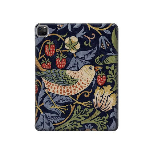 S3791 William Morris Strawberry Thief Fabric Etui Coque Housse pour iPad Pro 12.9 (2022,2021,2020,2018, 3rd, 4th, 5th, 6th)