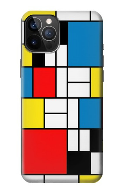 S3814 Composition de dessin au trait Piet Mondrian Etui Coque Housse pour iPhone 12, iPhone 12 Pro