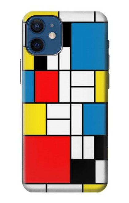 S3814 Composition de dessin au trait Piet Mondrian Etui Coque Housse pour iPhone 12 mini