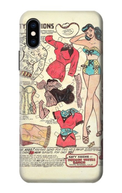 S3820 Poupée de papier de mode de cow-girl vintage Etui Coque Housse pour iPhone X, iPhone XS