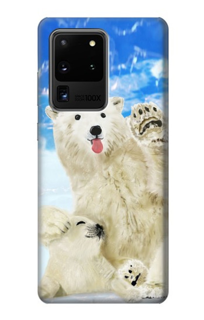 S3794 Ours polaire arctique amoureux de la peinture de phoque Etui Coque Housse pour Samsung Galaxy S20 Ultra