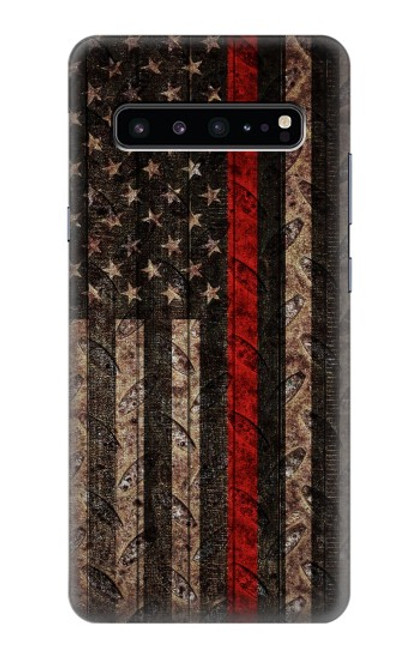 S3804 Graphique de drapeau de ligne rouge en métal de pompier Etui Coque Housse pour Samsung Galaxy S10 5G