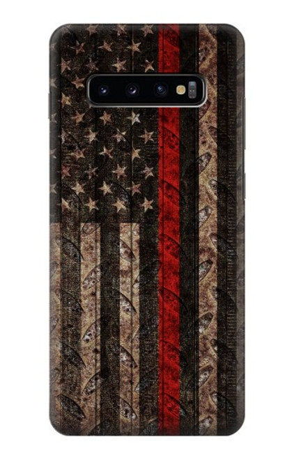 S3804 Graphique de drapeau de ligne rouge en métal de pompier Etui Coque Housse pour Samsung Galaxy S10 Plus