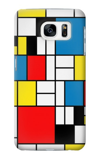 S3814 Composition de dessin au trait Piet Mondrian Etui Coque Housse pour Samsung Galaxy S7