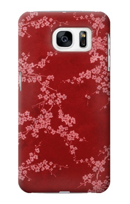 S3817 Motif de fleurs de cerisier floral rouge Etui Coque Housse pour Samsung Galaxy S7