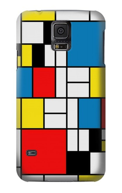 S3814 Composition de dessin au trait Piet Mondrian Etui Coque Housse pour Samsung Galaxy S5